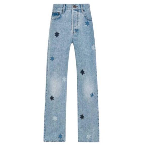 Tresse Paris Denim Star Patches High Rise Straight Leg Jeans NWT - Picture 3 of 16